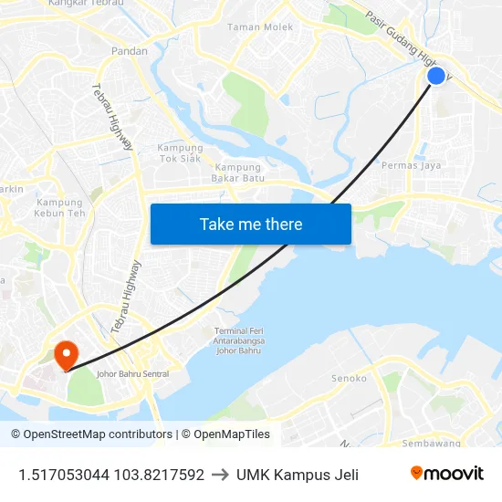 1.517053044	103.8217592 to UMK Kampus Jeli map