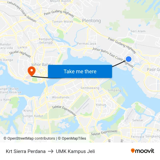 Krt Sierra Perdana to UMK Kampus Jeli map