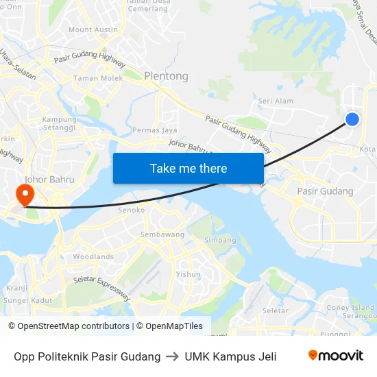 Opp Politeknik Pasir Gudang to UMK Kampus Jeli map