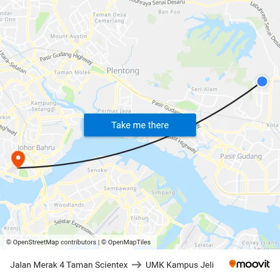 Jalan Merak 4 Taman Scientex to UMK Kampus Jeli map