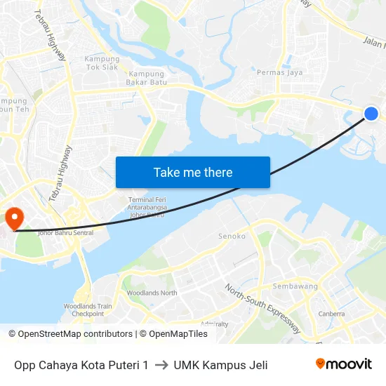 Opp Cahaya Kota Puteri 1 to UMK Kampus Jeli map