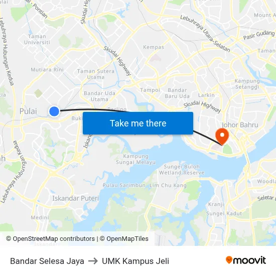 Bandar Selesa Jaya to UMK Kampus Jeli map