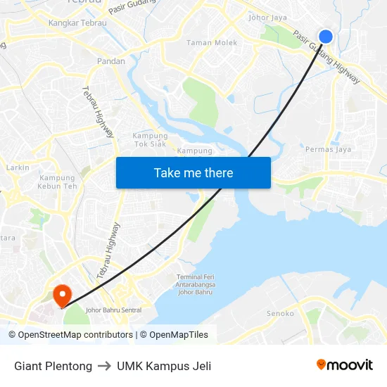 Giant Plentong to UMK Kampus Jeli map