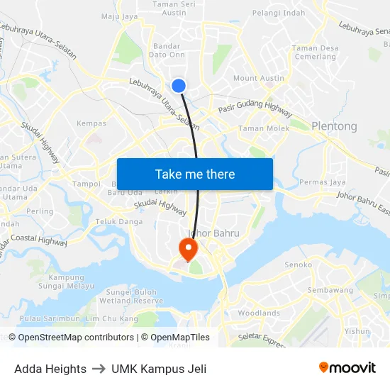 Adda Heights to UMK Kampus Jeli map
