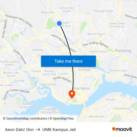 Aeon Dato' Onn to UMK Kampus Jeli map