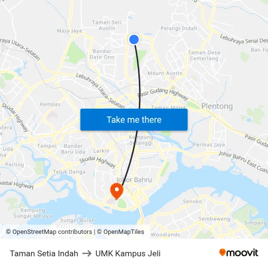 Taman Setia Indah to UMK Kampus Jeli map