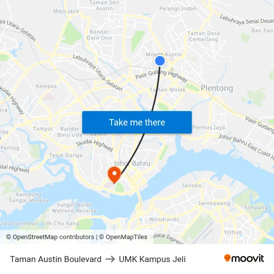 Taman Austin Boulevard to UMK Kampus Jeli map