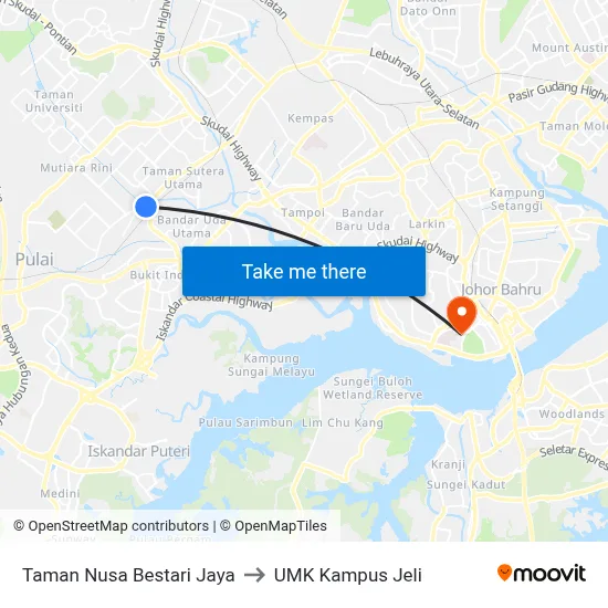 Taman Nusa Bestari Jaya to UMK Kampus Jeli map