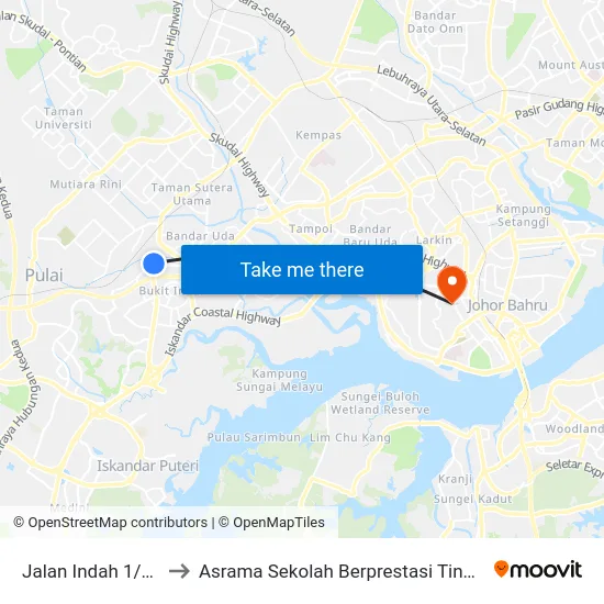 Jalan Indah 1/14 - 1/20 to Asrama Sekolah Berprestasi Tinggi Sultan Ismail map