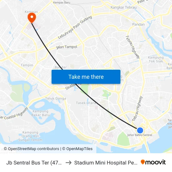 Jb Sentral Bus Ter (47711) to Stadium Mini Hospital Permai map