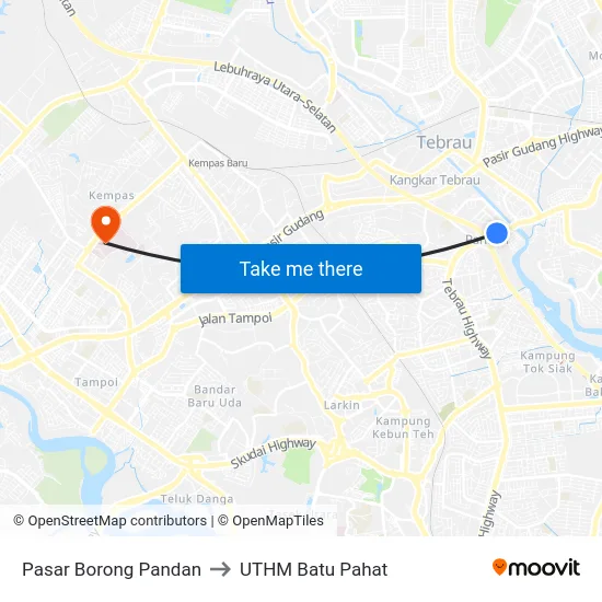 Pasar Borong Pandan to UTHM Batu Pahat map
