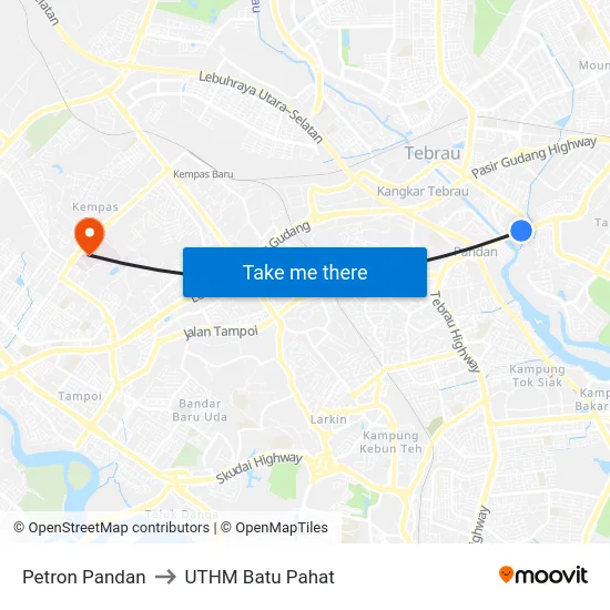 Petron Pandan to UTHM Batu Pahat map