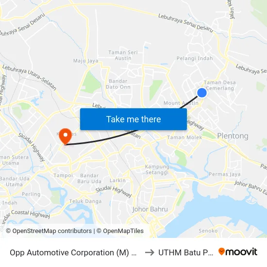 Opp Automotive Corporation (M) Sdn. Bhd to UTHM Batu Pahat map