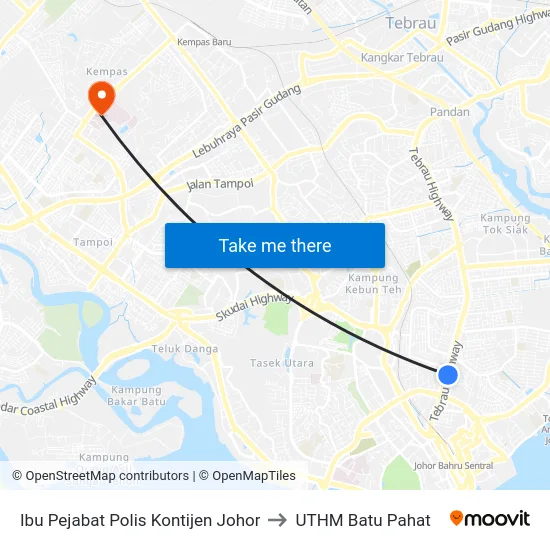 Ibu Pejabat Polis Kontijen Johor to UTHM Batu Pahat map