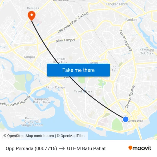 Opp Persada (0007716) to UTHM Batu Pahat map