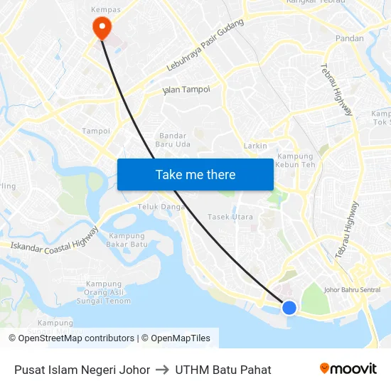 Pusat Islam Negeri Johor to UTHM Batu Pahat map