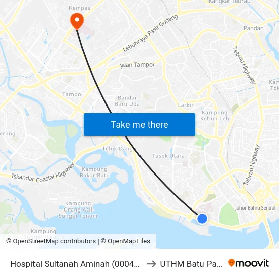 Hospital Sultanah Aminah (0004171) to UTHM Batu Pahat map