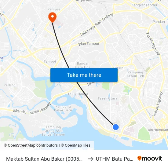 Maktab Sultan Abu Bakar (0005494) to UTHM Batu Pahat map