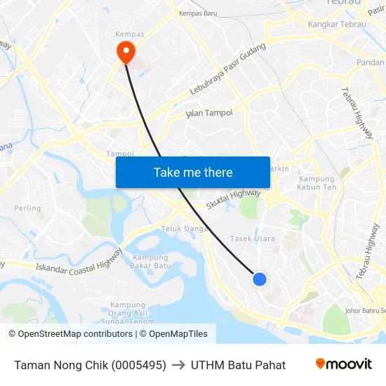 Taman Nong Chik (0005495) to UTHM Batu Pahat map