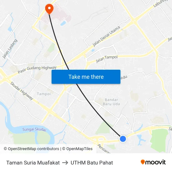 Taman Suria Muafakat to UTHM Batu Pahat map