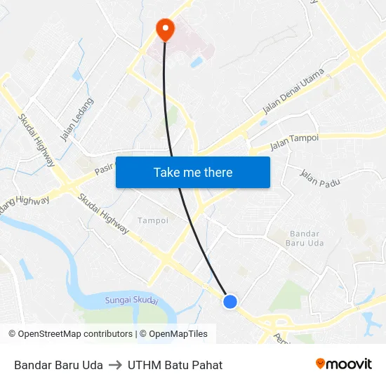 Bandar Baru Uda to UTHM Batu Pahat map