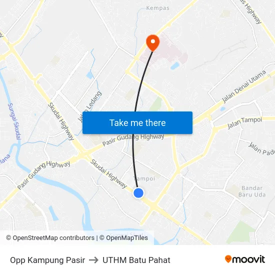Opp Kampung Pasir to UTHM Batu Pahat map