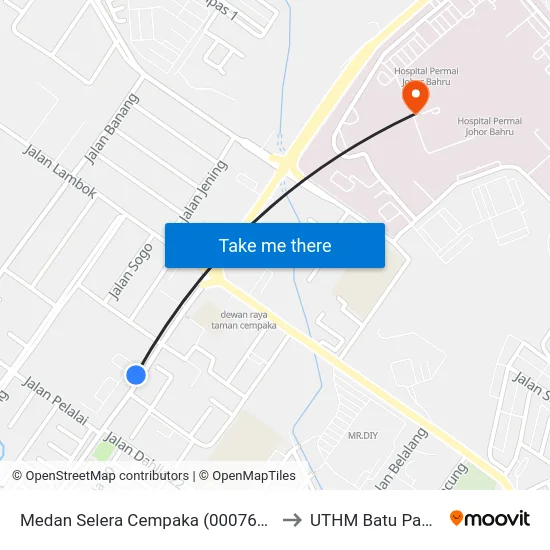 Medan Selera Cempaka (0007662) to UTHM Batu Pahat map