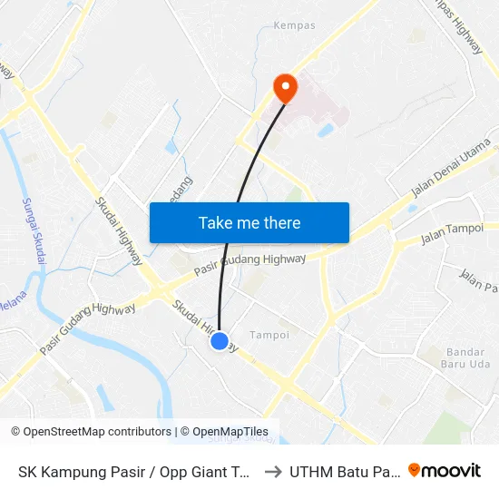 SK Kampung Pasir / Opp Giant Tampoi to UTHM Batu Pahat map