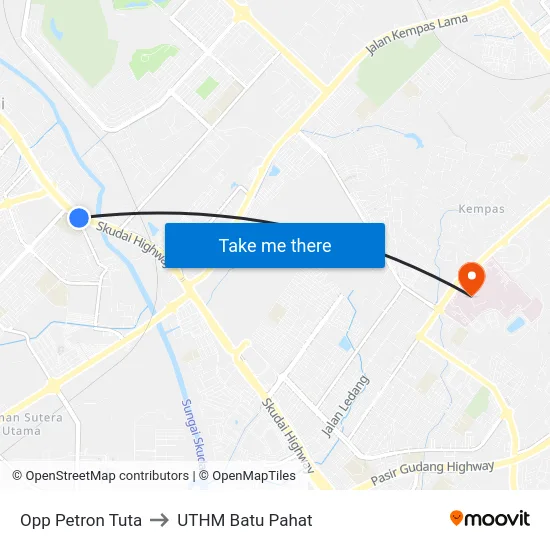 Opp Petron Tuta to UTHM Batu Pahat map