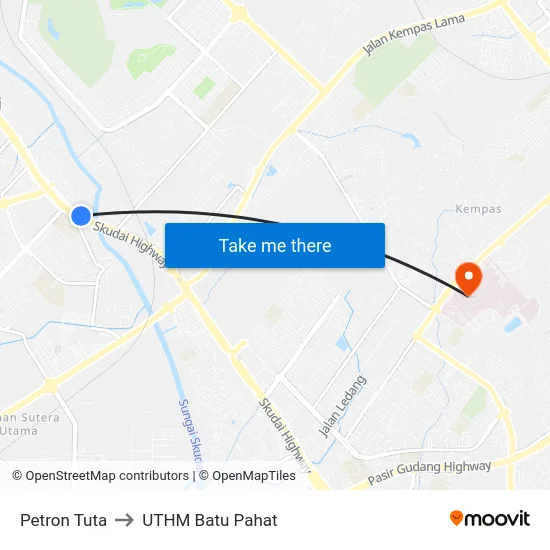 Petron Tuta to UTHM Batu Pahat map