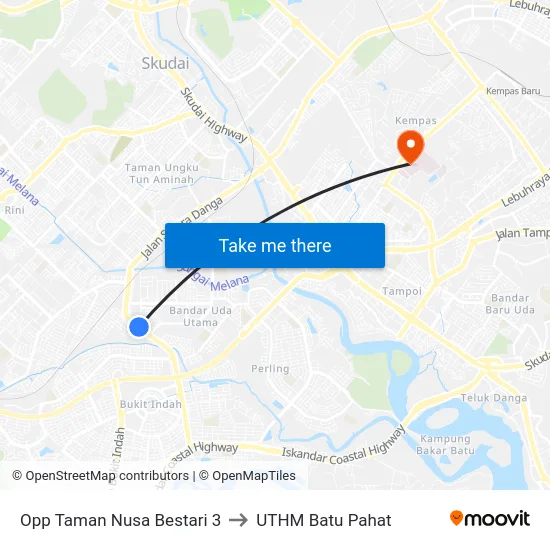 Opp Taman Nusa Bestari 3 to UTHM Batu Pahat map