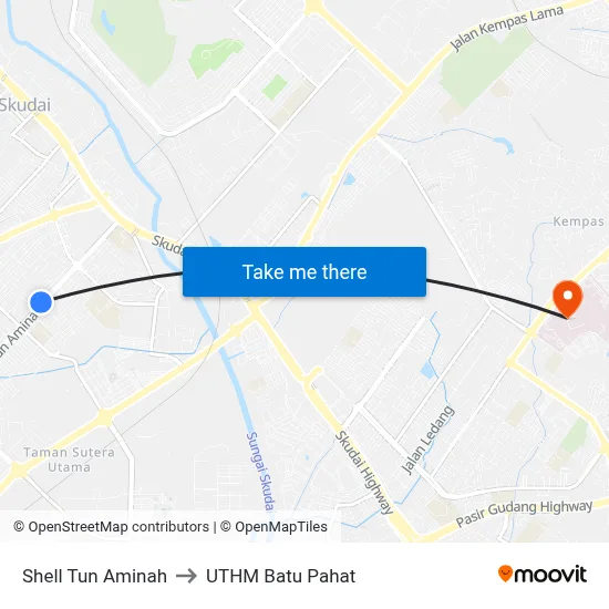 Shell Tun Aminah to UTHM Batu Pahat map