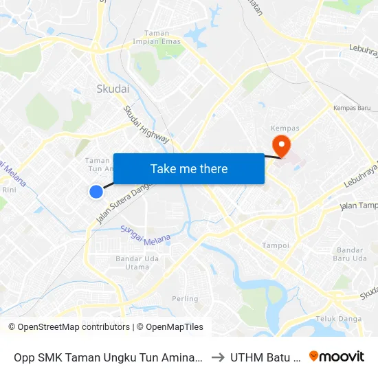 Opp SMK Taman Ungku Tun Aminah (0007602) to UTHM Batu Pahat map
