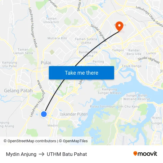 Mydin Anjung to UTHM Batu Pahat map