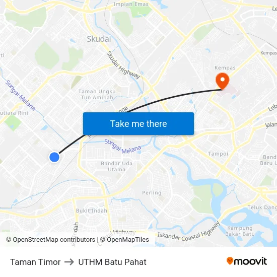 Taman Timor to UTHM Batu Pahat map