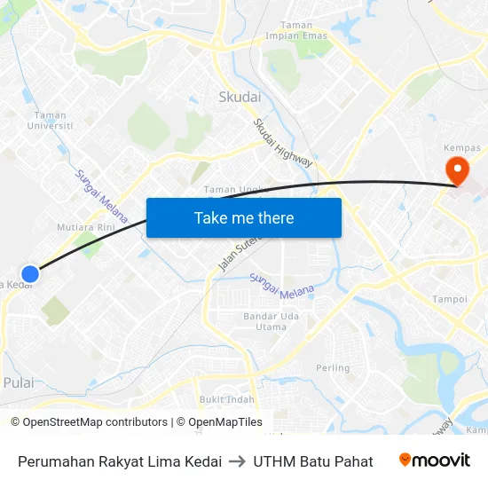 Perumahan Rakyat Lima Kedai to UTHM Batu Pahat map