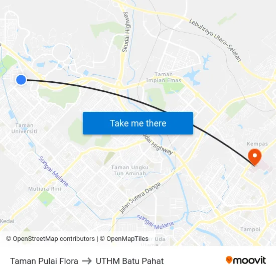 Taman Pulai Flora to UTHM Batu Pahat map