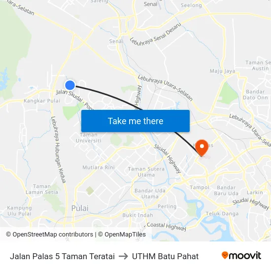 Jalan Palas 5 Taman Teratai to UTHM Batu Pahat map