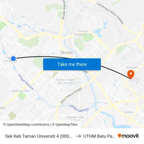 Sek Keb Taman Universiti 4 (0004365) to UTHM Batu Pahat map