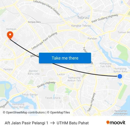 Aft Jalan Pasir Pelangi 1 to UTHM Batu Pahat map