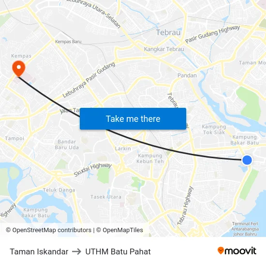 Taman Iskandar to UTHM Batu Pahat map
