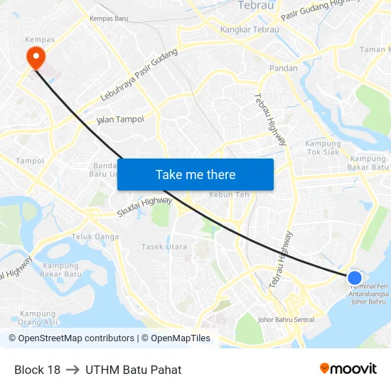 Block 18 to UTHM Batu Pahat map