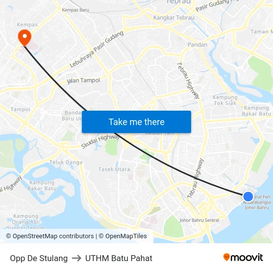 Opp De Stulang to UTHM Batu Pahat map