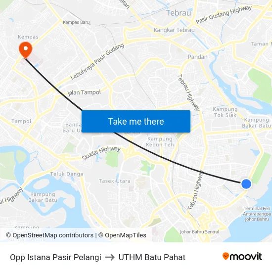 Opp Istana Pasir Pelangi to UTHM Batu Pahat map