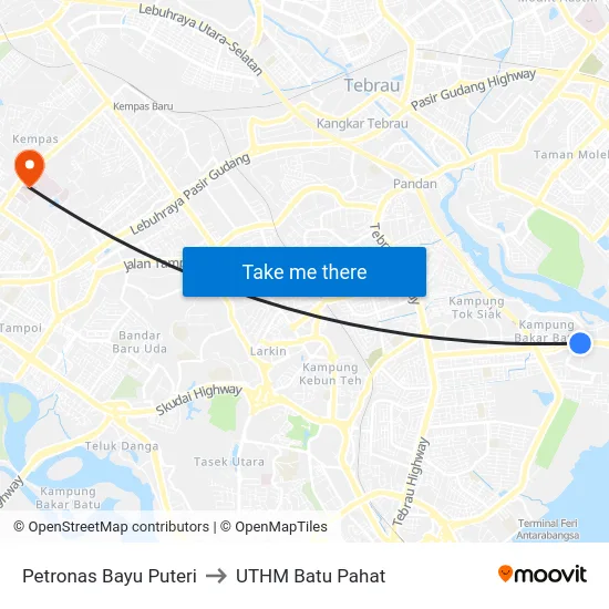 Petronas Bayu Puteri to UTHM Batu Pahat map