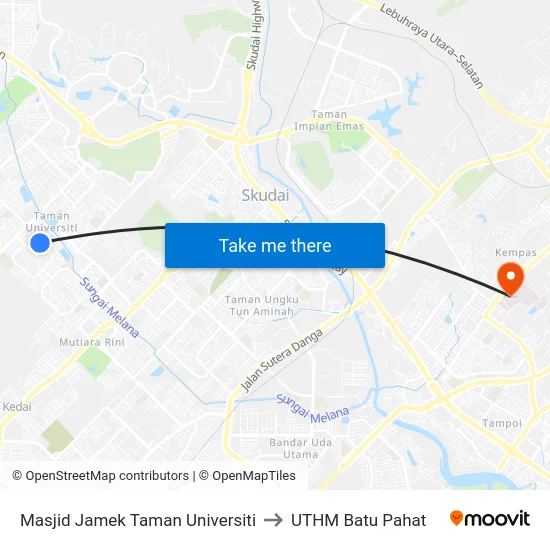 Masjid Jamek Taman Universiti to UTHM Batu Pahat map
