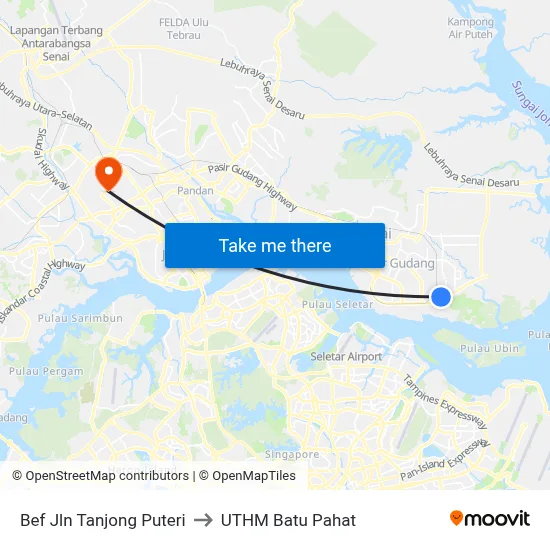 Bef Jln Tanjong Puteri to UTHM Batu Pahat map