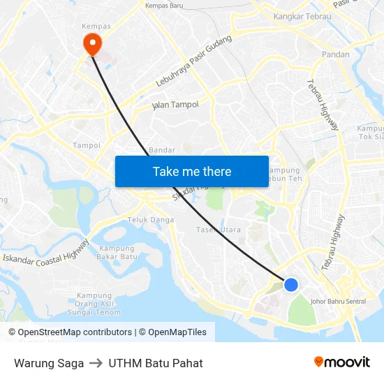 Warung Saga to UTHM Batu Pahat map