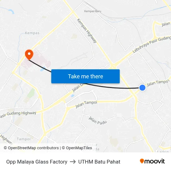 Opp Malaya Glass Factory to UTHM Batu Pahat map