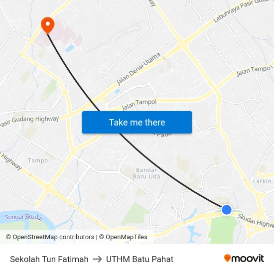 Sekolah Tun Fatimah to UTHM Batu Pahat map